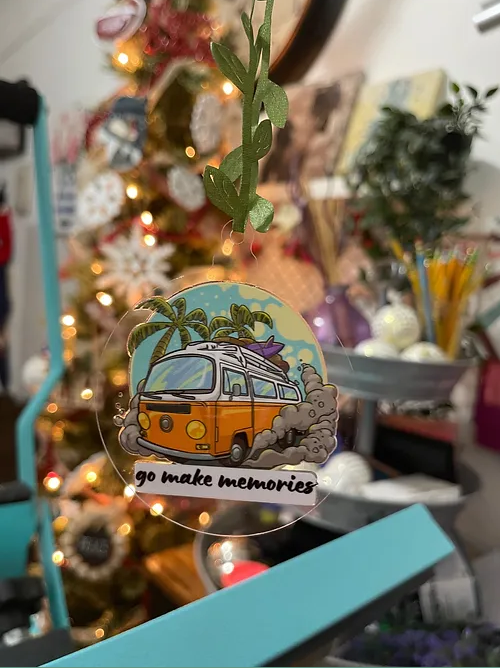 Orange MiniVan GoMakeMemories Ornament | RoundClearAcrylic | Accessories
