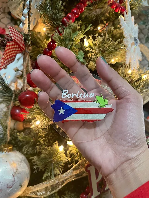 BORICUA+Coqui Ornament | BLACK font |Round Clear Acrylic | 3x3.5" | Accessories
