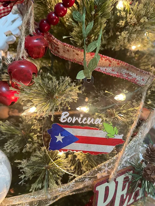 BORICUA+Coqui Ornament | BLACK font |Round Clear Acrylic | 3x3.5" | Accessories