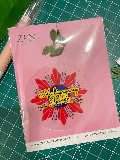 Flag RedSun YellowMaligayangPasko Ornament | RoundClearTHINAcrylic | Accessories