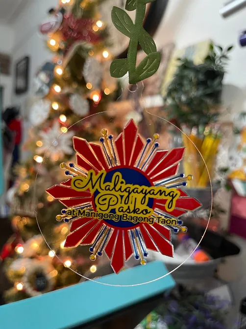 Flag RedSun YellowMaligayangPasko Ornament | RoundClearTHINAcrylic | Accessories