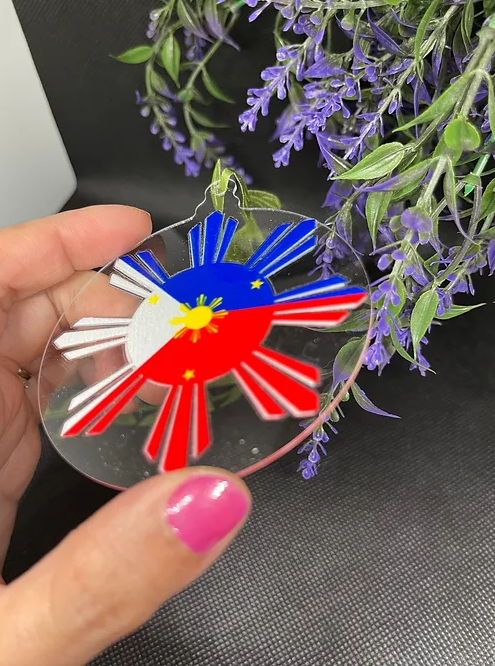Pinoy Sun Flag Ornament | design on both sides | RoundClearAcrylic | Accessories