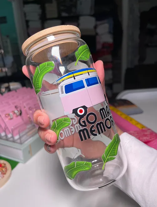 GoMakeMemories Tropical Pink MiniVan beercan glasscup set | LightPink minivan | 20 oz