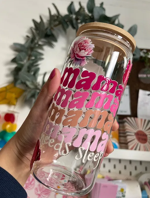 mama wave needs sleep beercan glasscup set | PINK | PEONIES | 20 oz