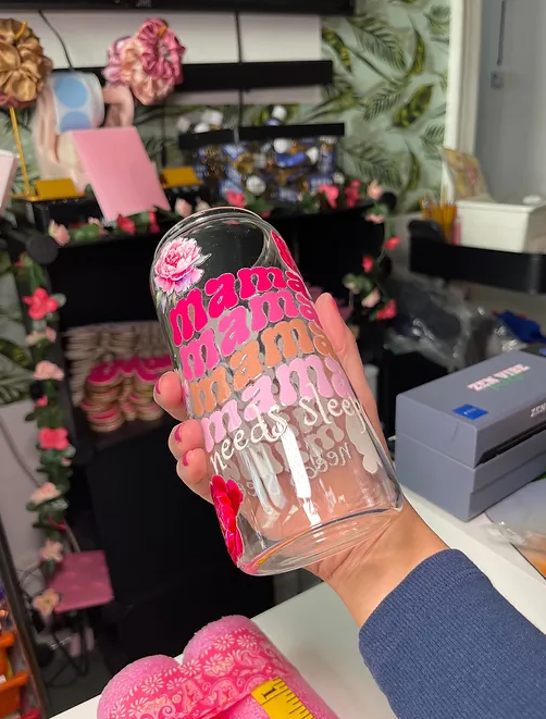 mama wave needs sleep beercan glasscup set | PINK | PEONIES | 20 oz