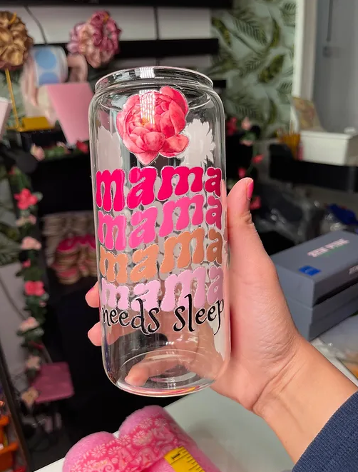 mama wave needs sleep beercan glasscup set | PINK | PEONIES | 20 oz