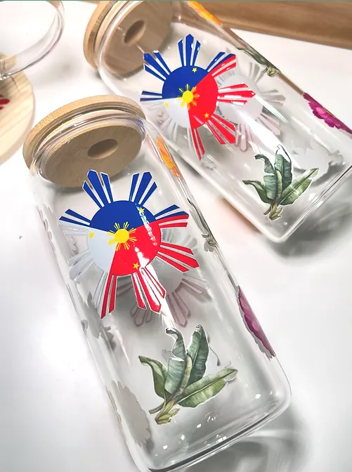 Pinoy Flag Floral Tropical beercan glasscup set | 20 oz | for cold drinks