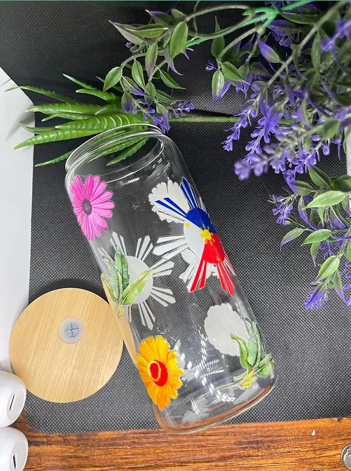Pinoy Flag Floral Tropical beercan glasscup set | 20 oz | for cold drinks