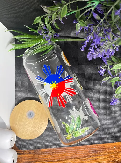 Pinoy Flag Floral Tropical beercan glasscup set | 20 oz | for cold drinks