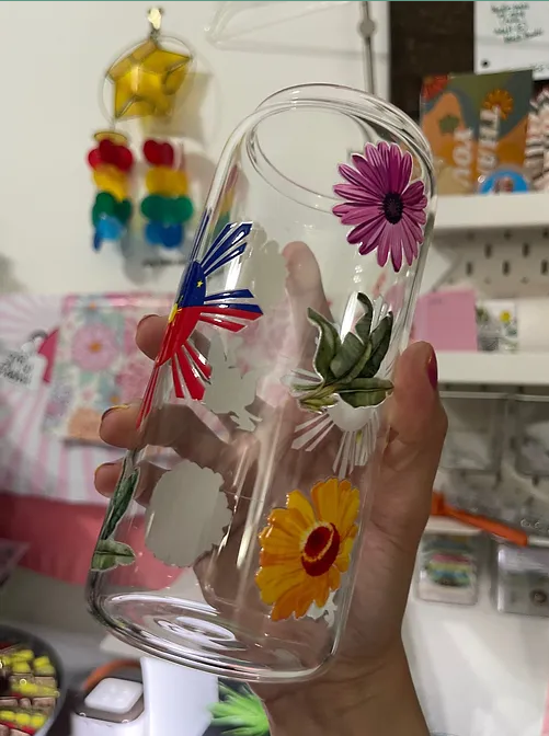 Pinoy Flag Floral Tropical beercan glasscup set | 20 oz | for cold drinks