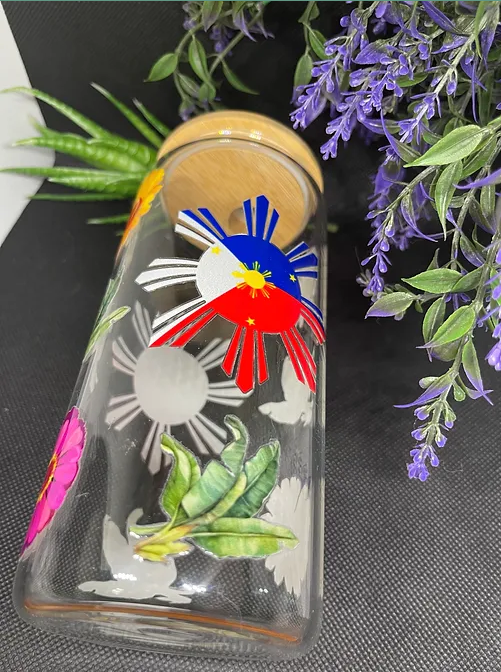 Pinoy Flag Floral Tropical beercan glasscup set | 20 oz | for cold drinks