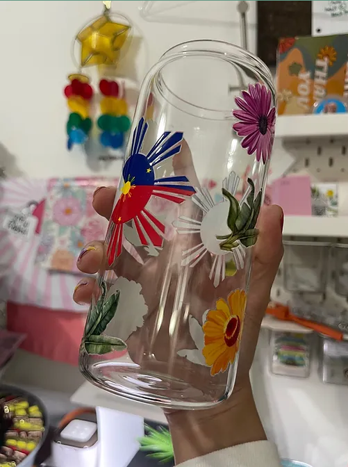Pinoy Flag Floral Tropical beercan glasscup set | 20 oz | for cold drinks