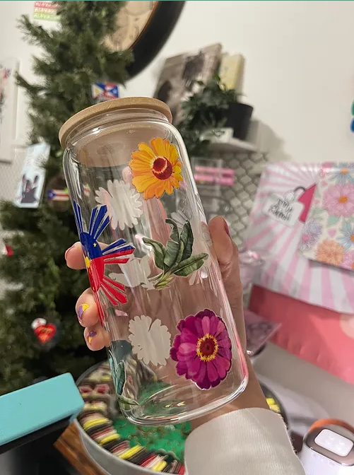 Pinoy Flag Floral Tropical beercan glasscup set | 20 oz | for cold drinks