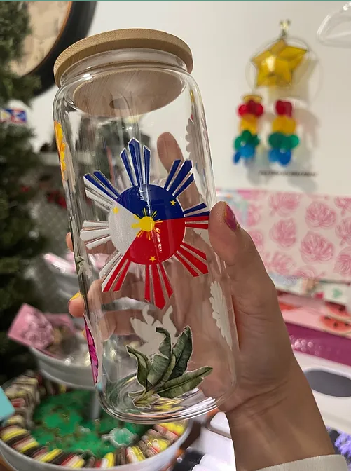 Pinoy Flag Floral Tropical beercan glasscup set | 20 oz | for cold drinks
