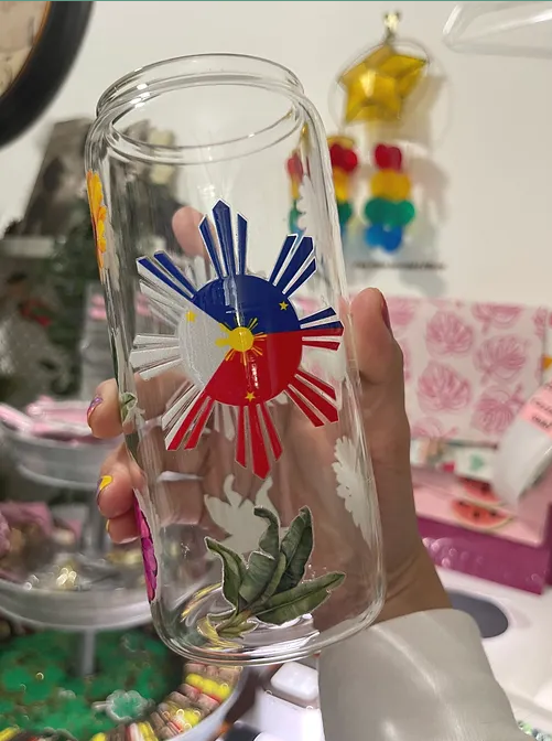 Pinoy Flag Floral Tropical beercan glasscup set | 20 oz | for cold drinks