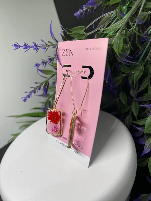 Red+purpleFlower Rectangular Dangling Earrings | Fashion Accessory | 1pair |