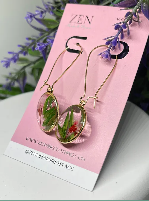 GreenLeaf RedFlower Round Dangling Earrings | Fashion Accessory | 1pair |