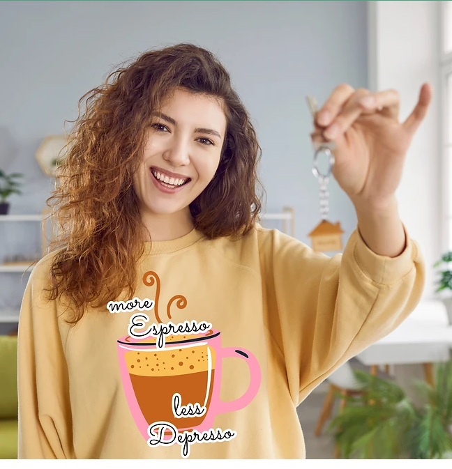 More Espresso Less Depresso pinkCup1 theme sweatshirt | adult Unisex size