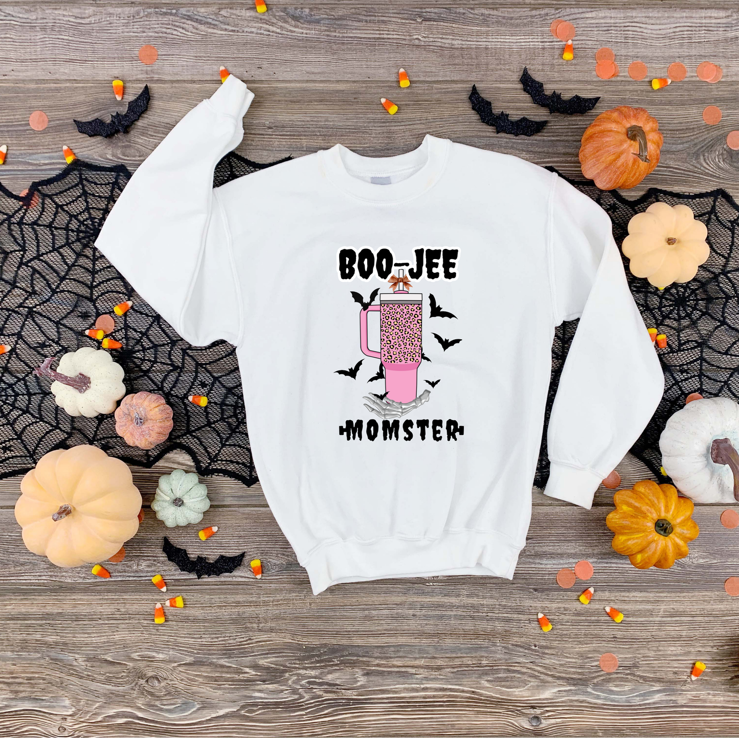 BOO-JEE pink leopard tumbler MOMSTER Sweatshirt | Adult Unisex | full chest print