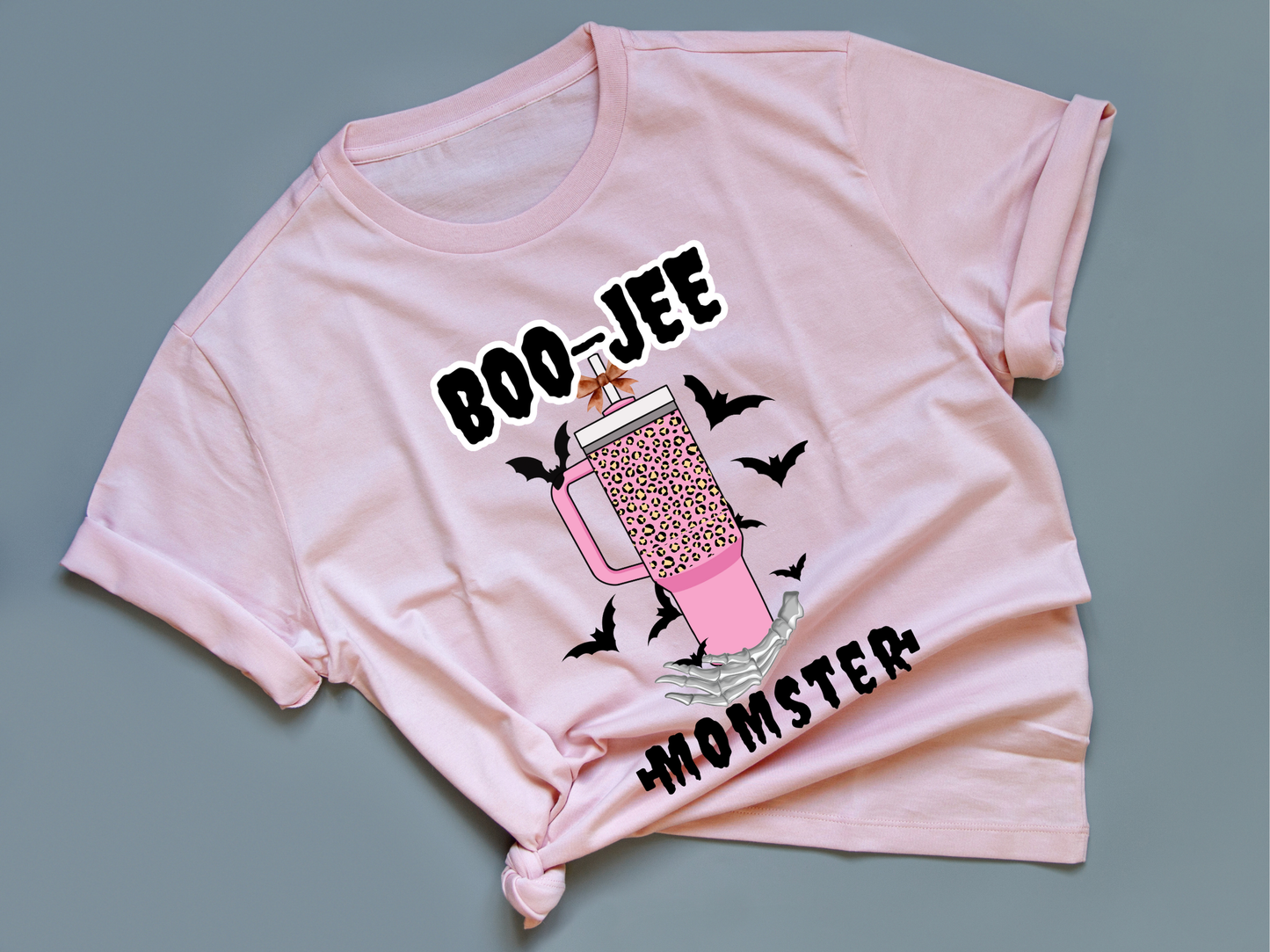BOO-JEE pink leopard tumbler MOMSTER TEE | Adult Unisex | full chest print