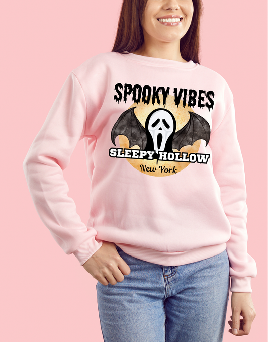 Sleepy Hollow NY Spooky Vibes Bat Sweatshirt | Adult unisex | Black font | full chest print