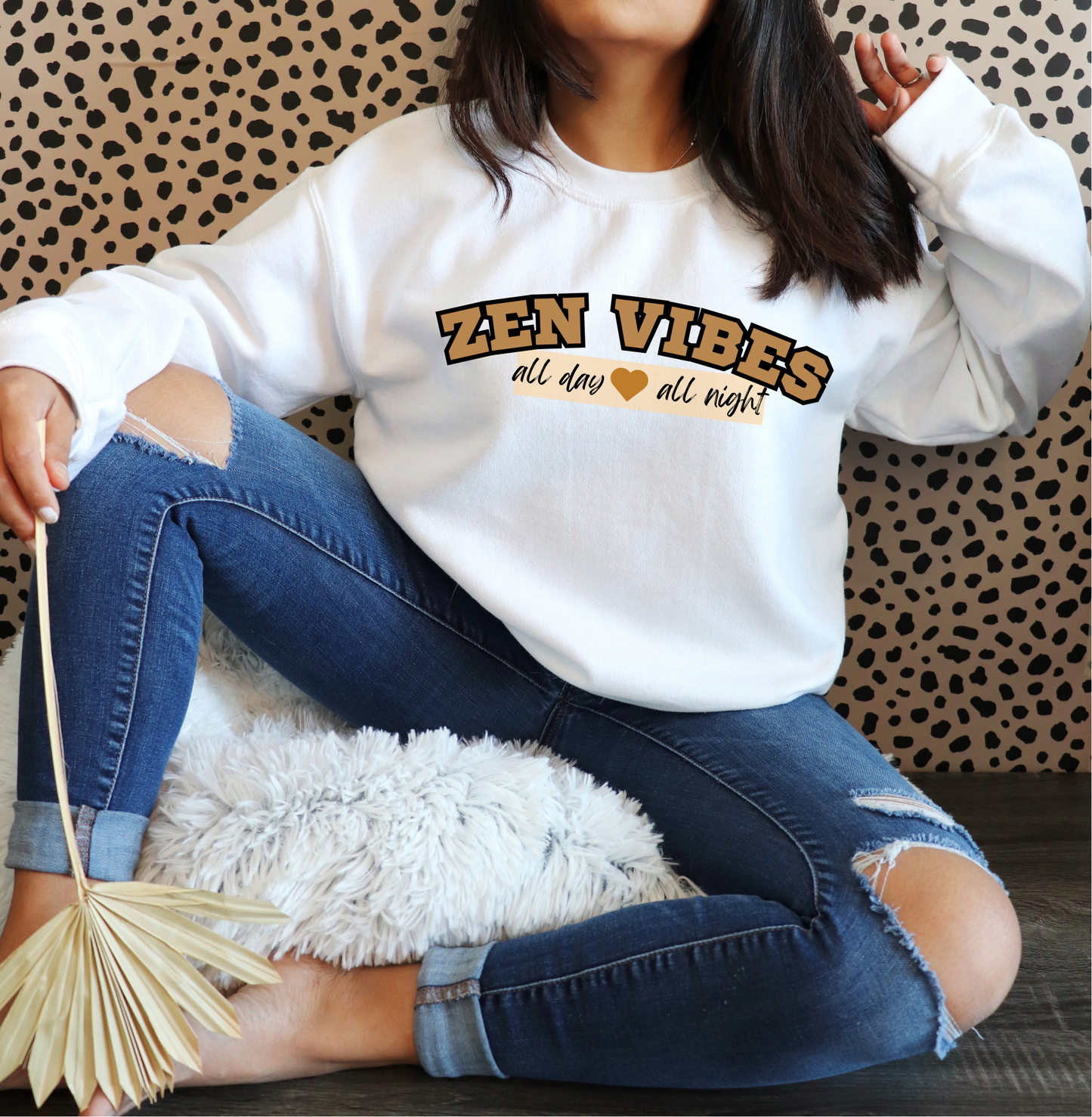 ZEN VIBES -all day all night Sweatshirt | Brown chest print | Unisex Size |