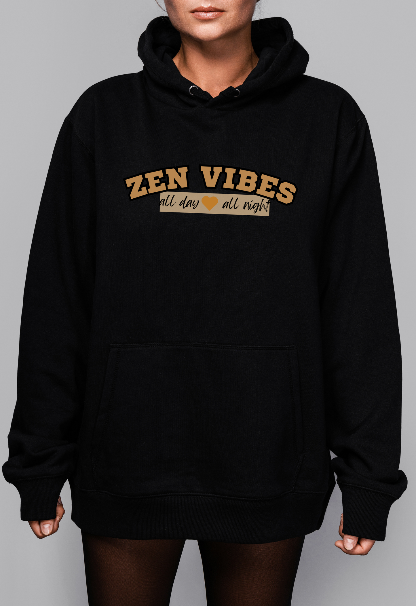 ZEN VIBES -all day all night Hoodie | Brown chest print | Unisex Size