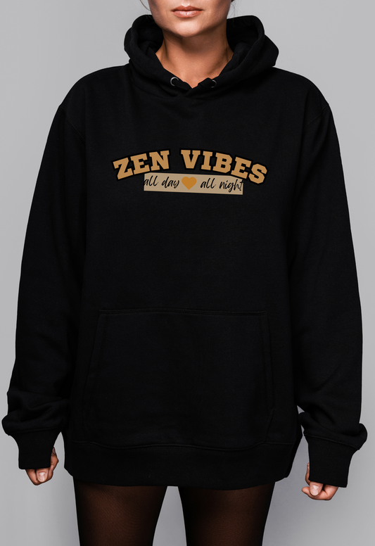 ZEN VIBES -all day all night Hoodie | Brown chest print | Unisex Size