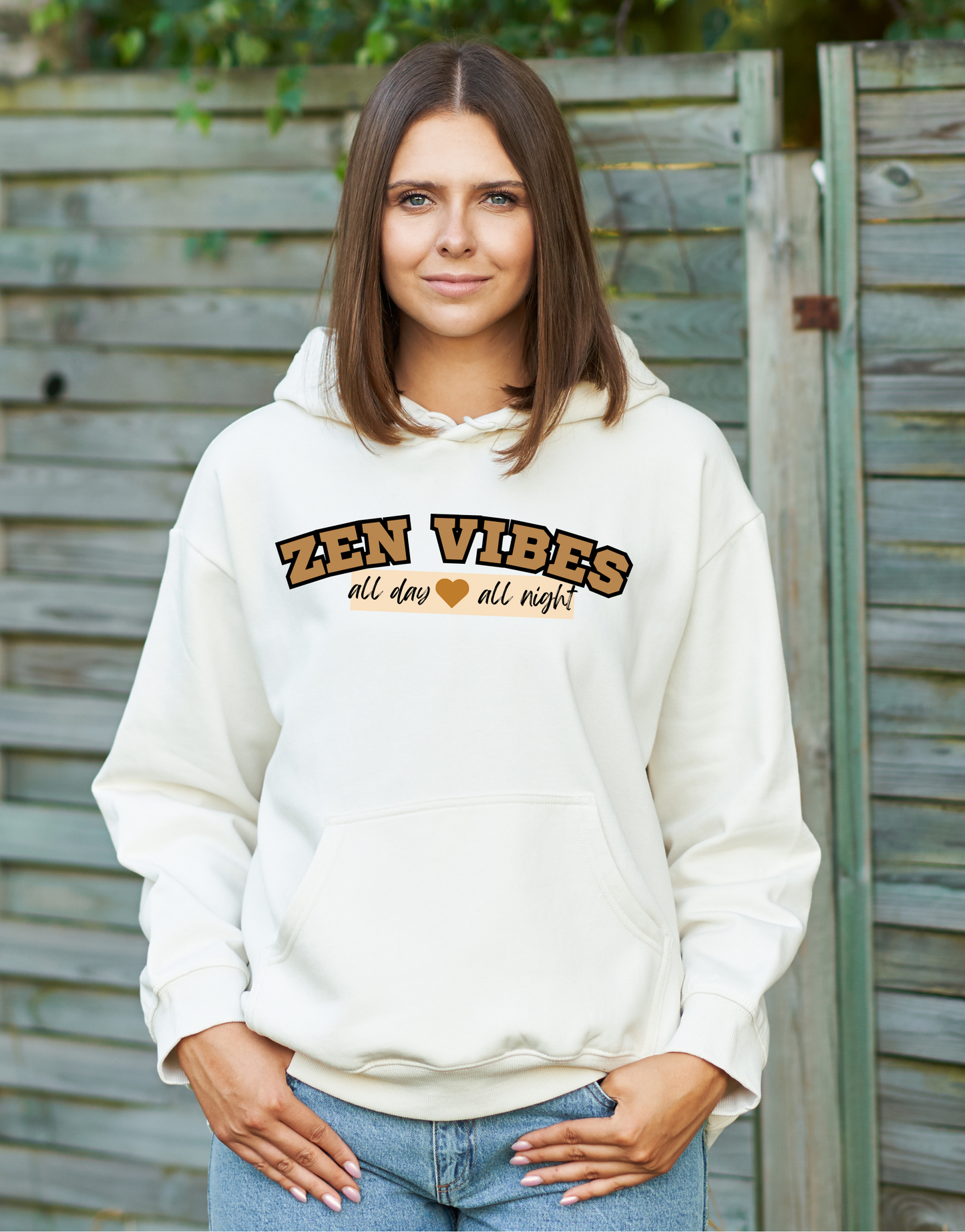 ZEN VIBES -all day all night Hoodie | Brown chest print | Unisex Size