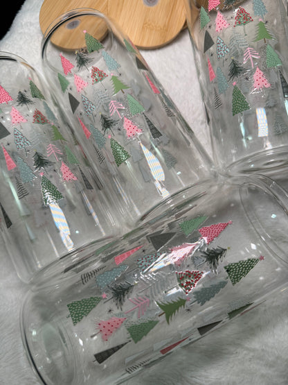 Pinkish Christmas Trees beercan glasscup set | 20 oz