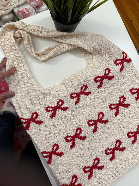 Red bow Knitted Tote | limited stocks