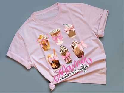 Mama needs iced coffee- pink ribbon tee | adult unisex