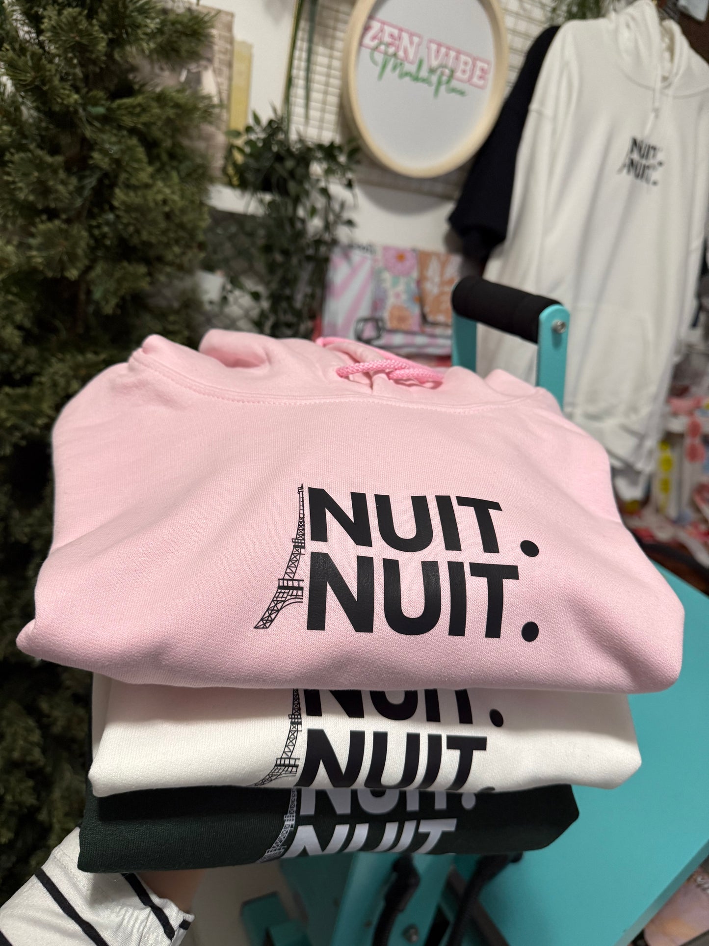 Nuit.Nuit.Eiffel Tower Hoodie  pocket size center chest| Adult Unisex