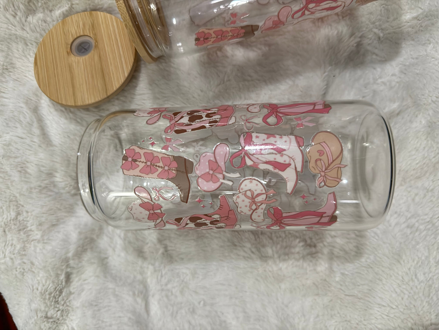 Pink Ribbon cowgirl boots and hats beercan glasscup set | 20 oz
