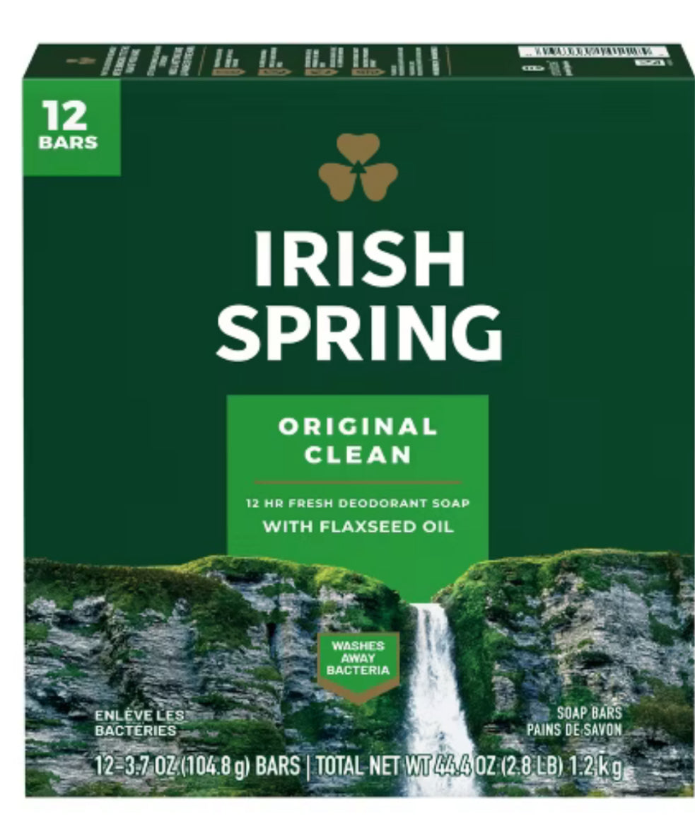 Irish Spring Bar soap | pack of 12 bars | Original Clean with Flaxseed Oil | 3.7 oz or 104.8g each bar