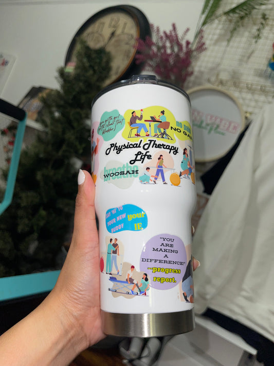 Physical Therapy Life Insulated Tumbler with Lid | Hot/Cold | 30fl oz | White