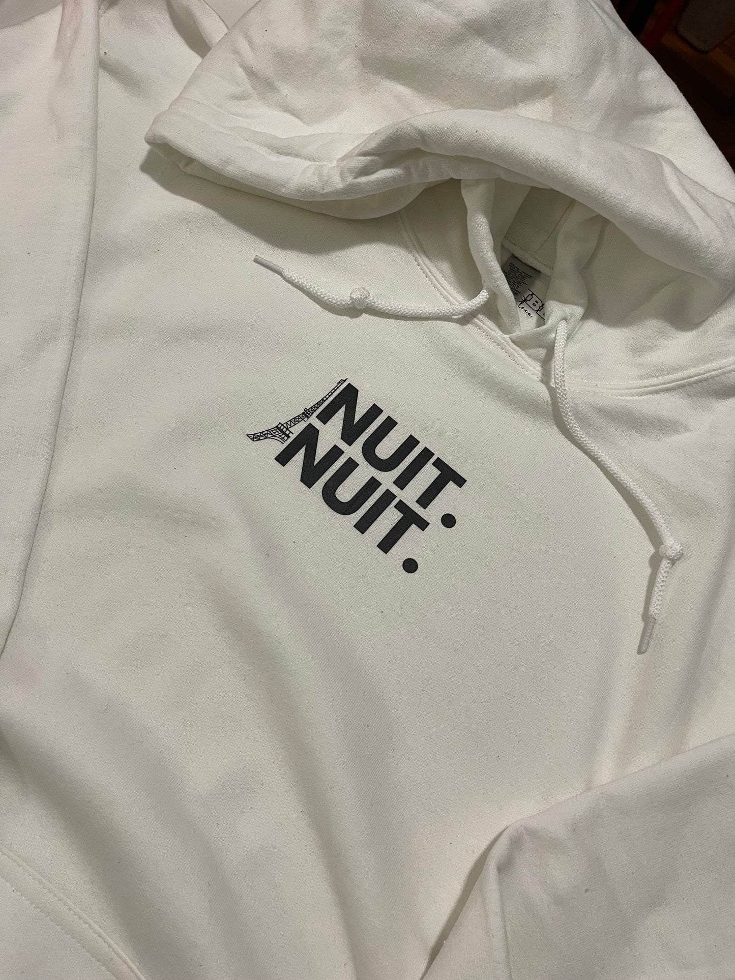 Nuit.Nuit.Eiffel Tower Hoodie  pocket size center chest| Adult Unisex
