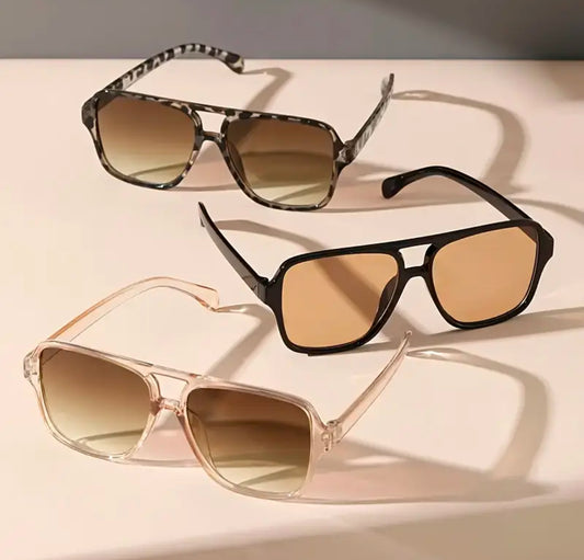 Super Chic Square Sunglasses | plastic lightweight | double bridge fashion sunglasses | adult size | 1 piece | low stock