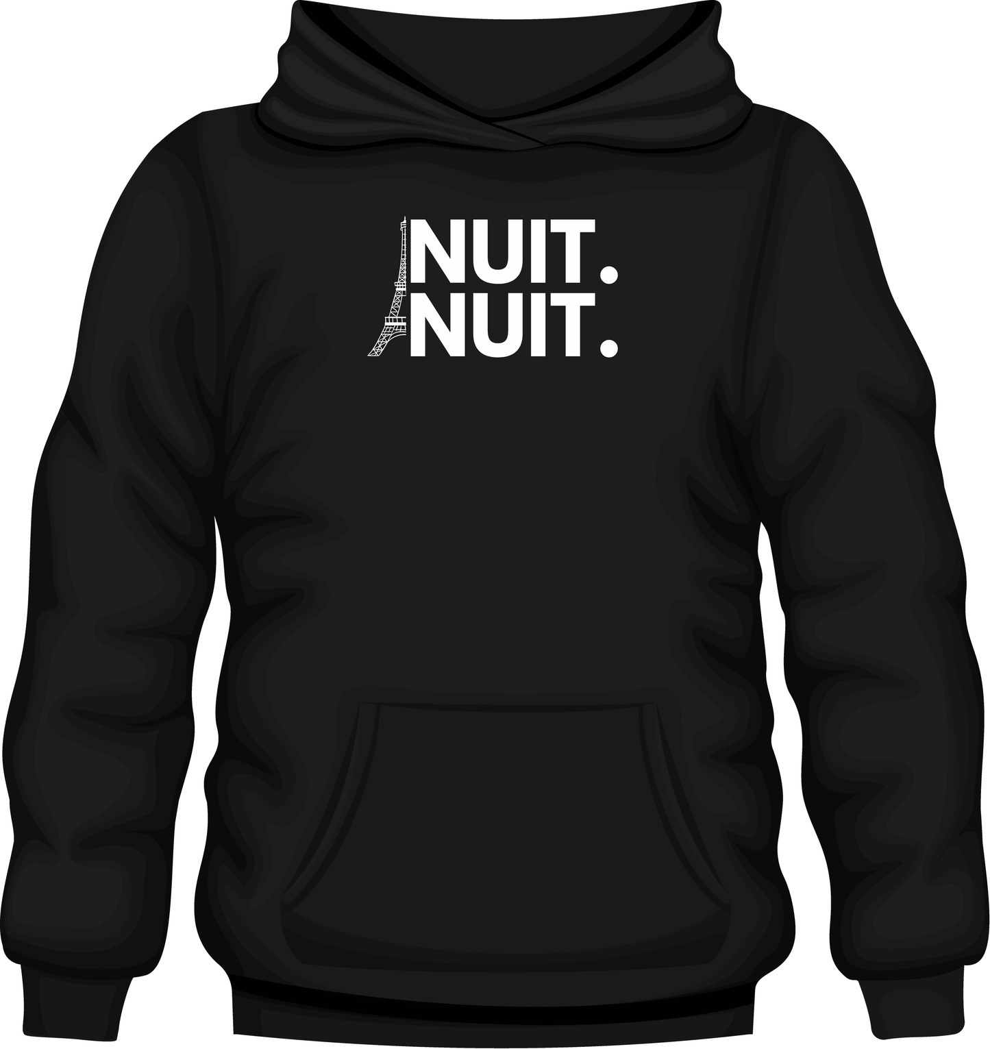 Nuit.Nuit.Eiffel Tower Hoodie  pocket size center chest| Adult Unisex