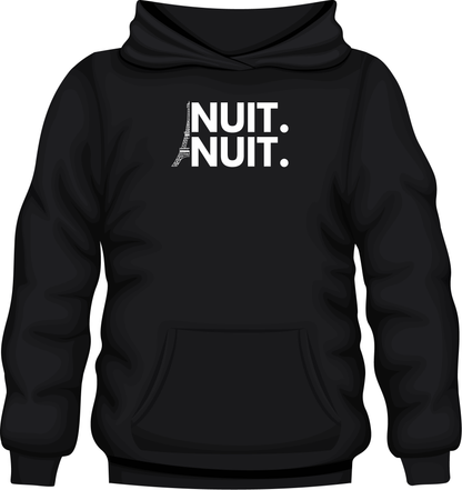Nuit.Nuit.Eiffel Tower Hoodie  pocket size center chest| Adult Unisex