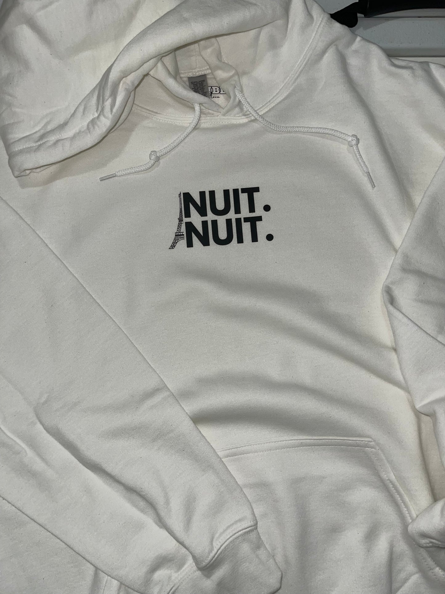 Nuit.Nuit.Eiffel Tower Hoodie  pocket size center chest| Adult Unisex