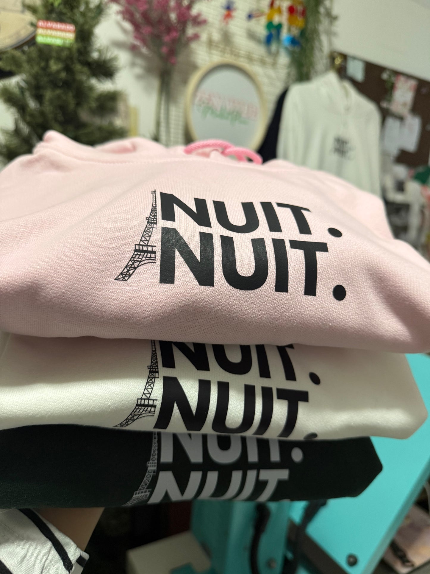 Nuit.Nuit.Eiffel Tower Hoodie  pocket size center chest| Adult Unisex
