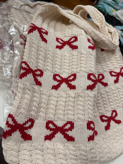 Red bow Knitted Tote | limited stocks