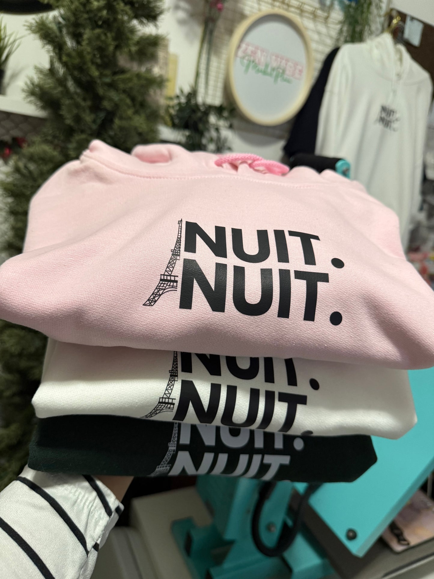 Nuit.Nuit.Eiffel Tower Hoodie  pocket size center chest| Adult Unisex