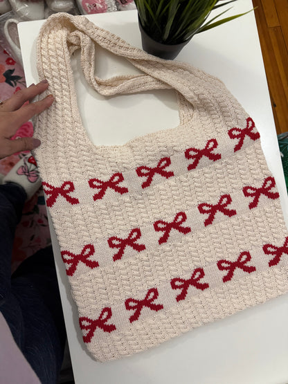 Red bow Knitted Tote | limited stocks