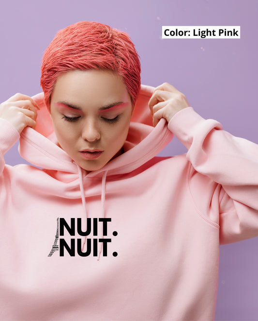 Nuit.Nuit.Eiffel Tower Hoodie  pocket size center chest| Adult Unisex