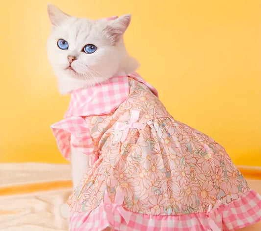 Floral Pink PLAID with a bow Paw Pet Dress set | Spring or Summer Dress for your paw loves | pet apparels | limited stocks | pet needs