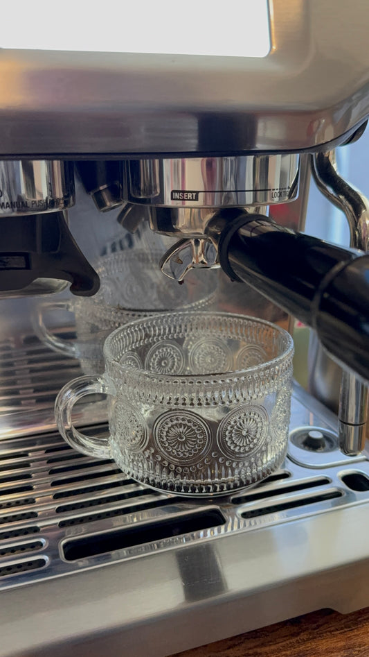 Vintage Coffee Glass Mug 3-piece set | Hot or  Cold | 14 fl oz | with bamboo lid and Stainless steel mini spoon | Limited Stocks