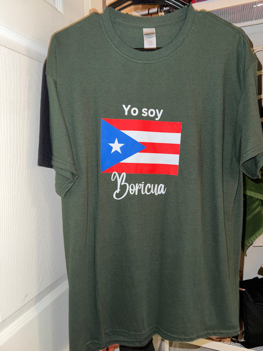 Yo soy Boricua + flag TEE | Chest print | adult Unisex size
