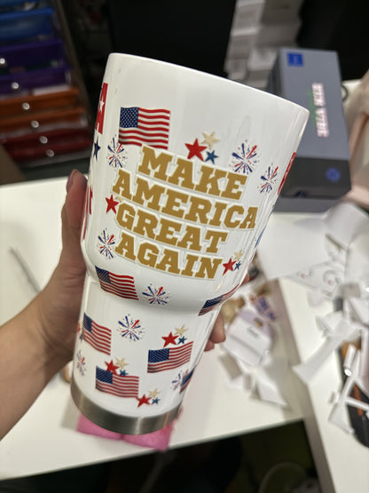 MAGA- Make America Great Again USA EAGLE Insulated Tumbler with Lid | Hot/Cold | 30fl oz | White